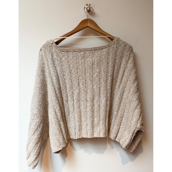 Free People Oatmeal Sz L Flutter Sleeve Cropped Oversized Cozy Soft - Picture 3 of 4